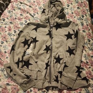 Girls Nununu hoodie, sz 10/11 gray with black stars